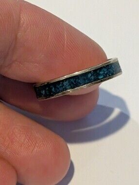 Vintage Sterling Silver Turquoise Inlay Band Ring Mexico sz 5